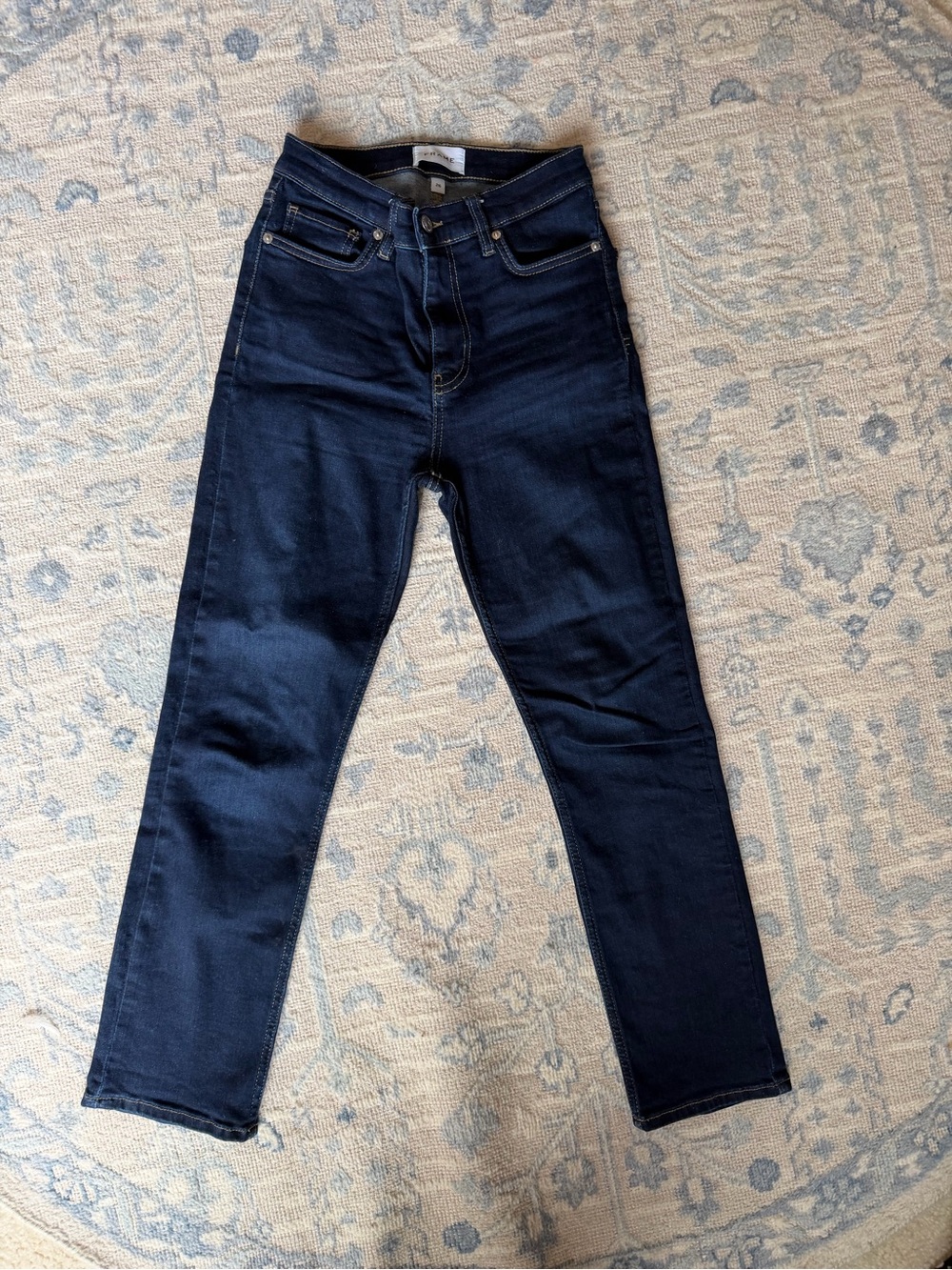 Frame Denim Slim Straight Jeans in Dark Blue